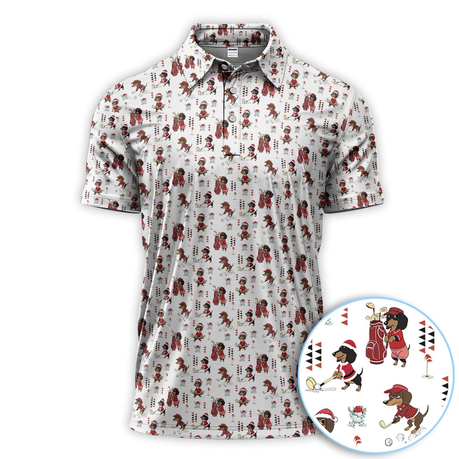 Funny Dachshund Christmas Golf Shirt, Cute Wiener Dog Pattern Polos, Festive Holiday Golf Shirt Gift For Men Golfers