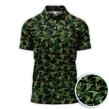Duck Camo Pattern Golf Polos For Golfer, Flying Waterfowl Golf Shirt, Golf Gift For Men