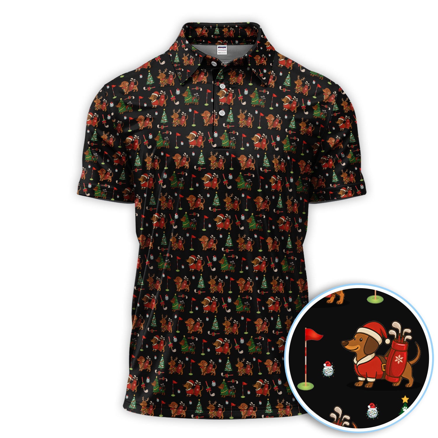 Christmas Dachshund Golf Polos, Cute Holiday Dog Golfer Shirt, Xmas Golf Gift For Golfer