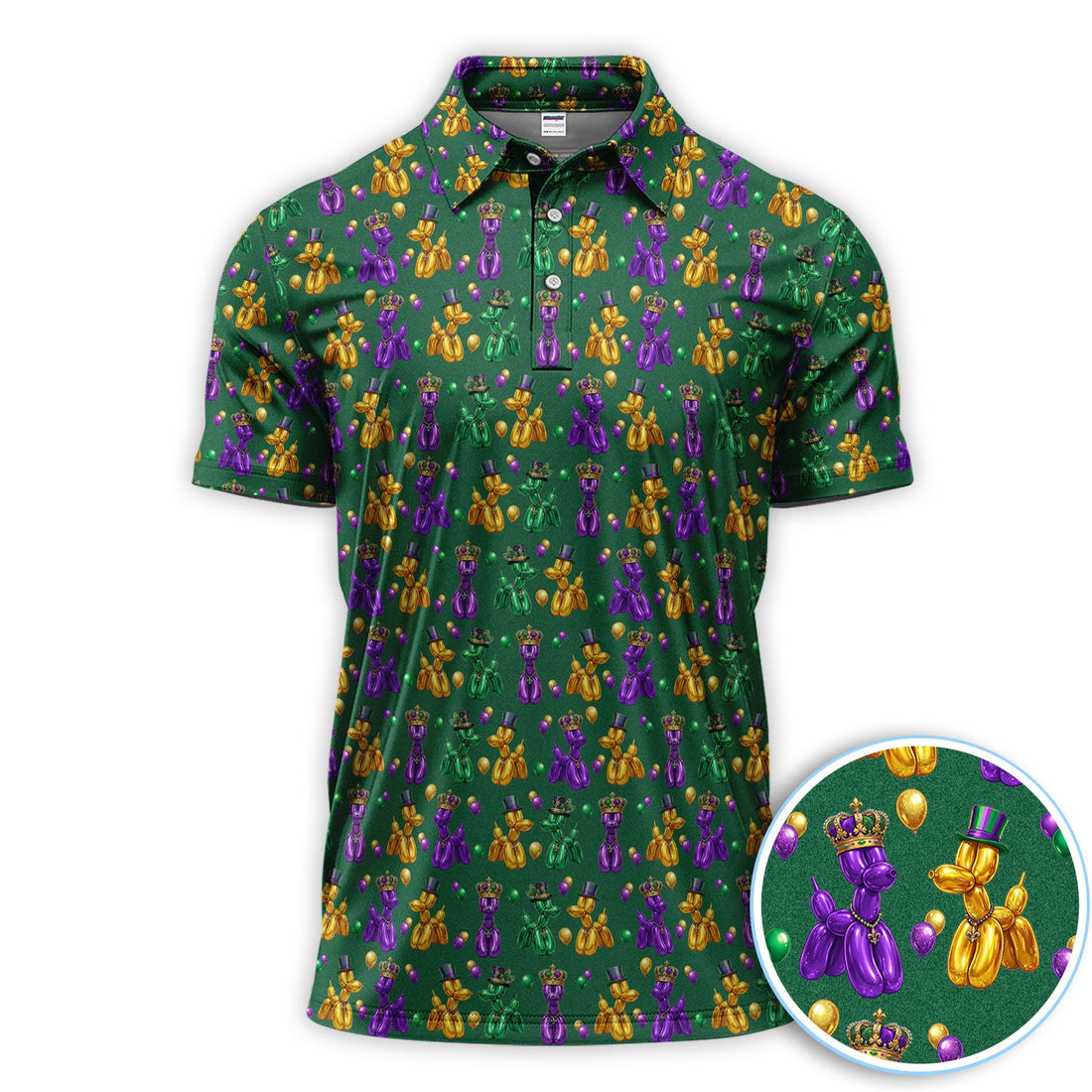 Mardi Gras Bead Dogs Golf Polos For Golfer, Festival Pattern Golf Shirt, Golf Gift For Men