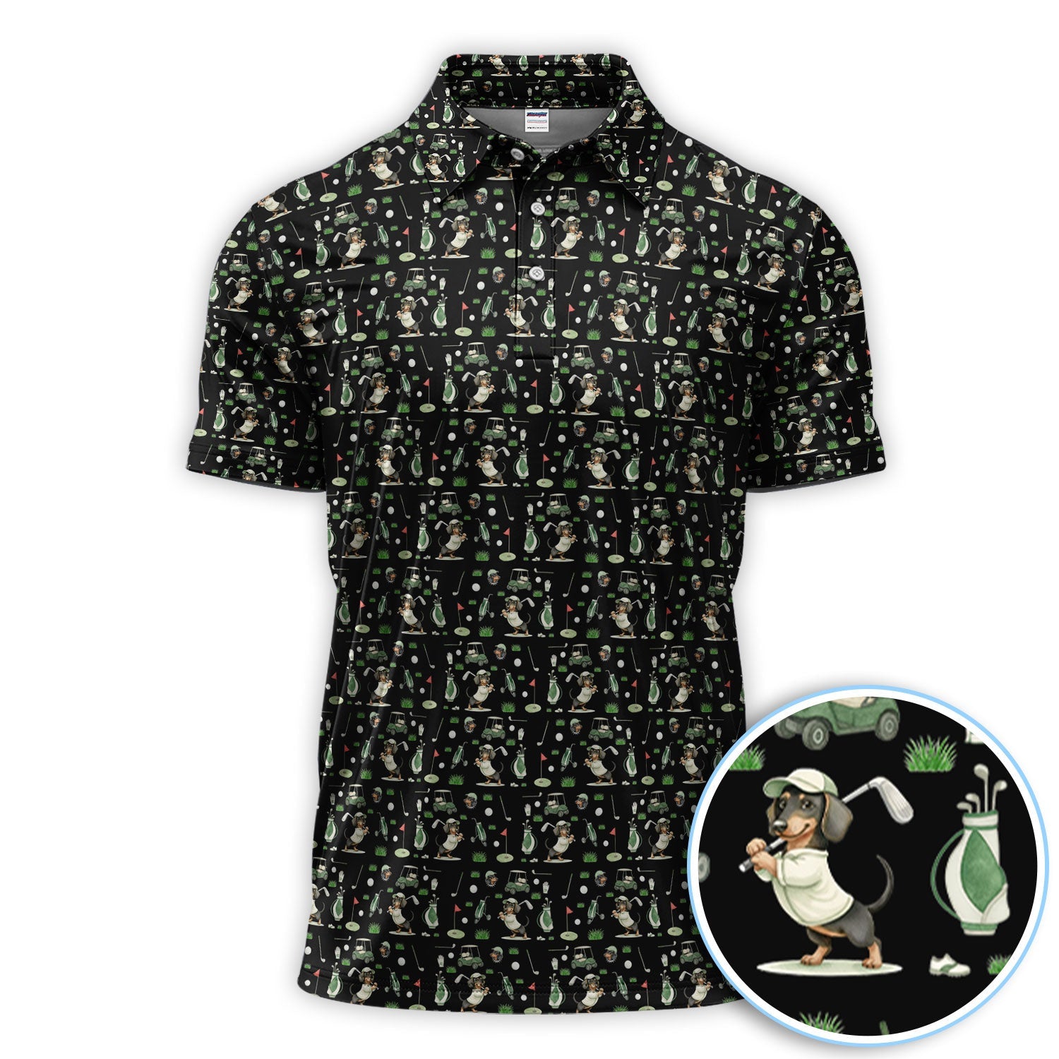 Funny Wiener Dog Golf Shirt, Dachshund Pattern Golf Polos, Crazy Golf Gift For Men