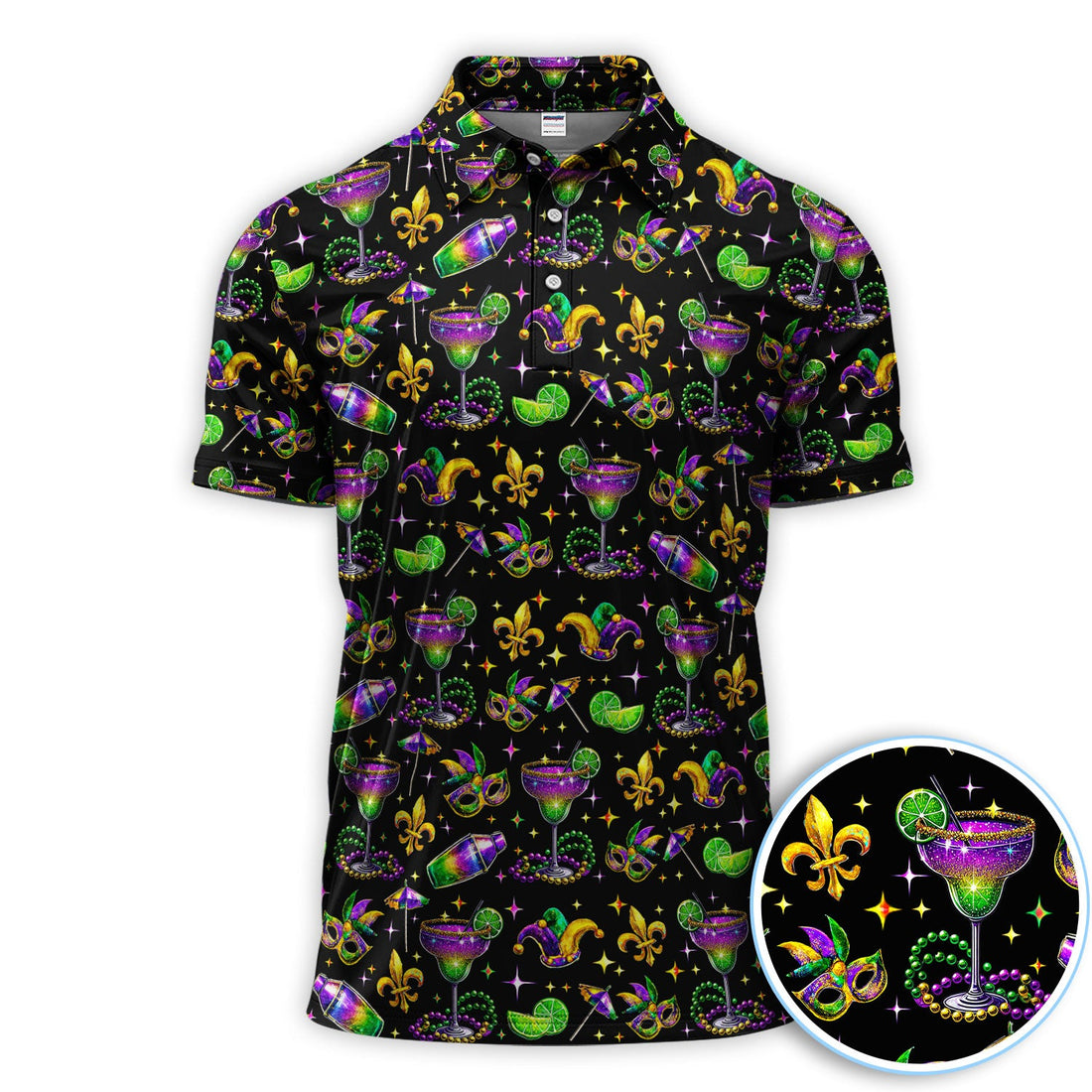Funny Glitter Mardi Gras Pattern Golf Polos, Mardi Gras And Margaritas Golf Shirt For Men, Golf Gift For Golfer