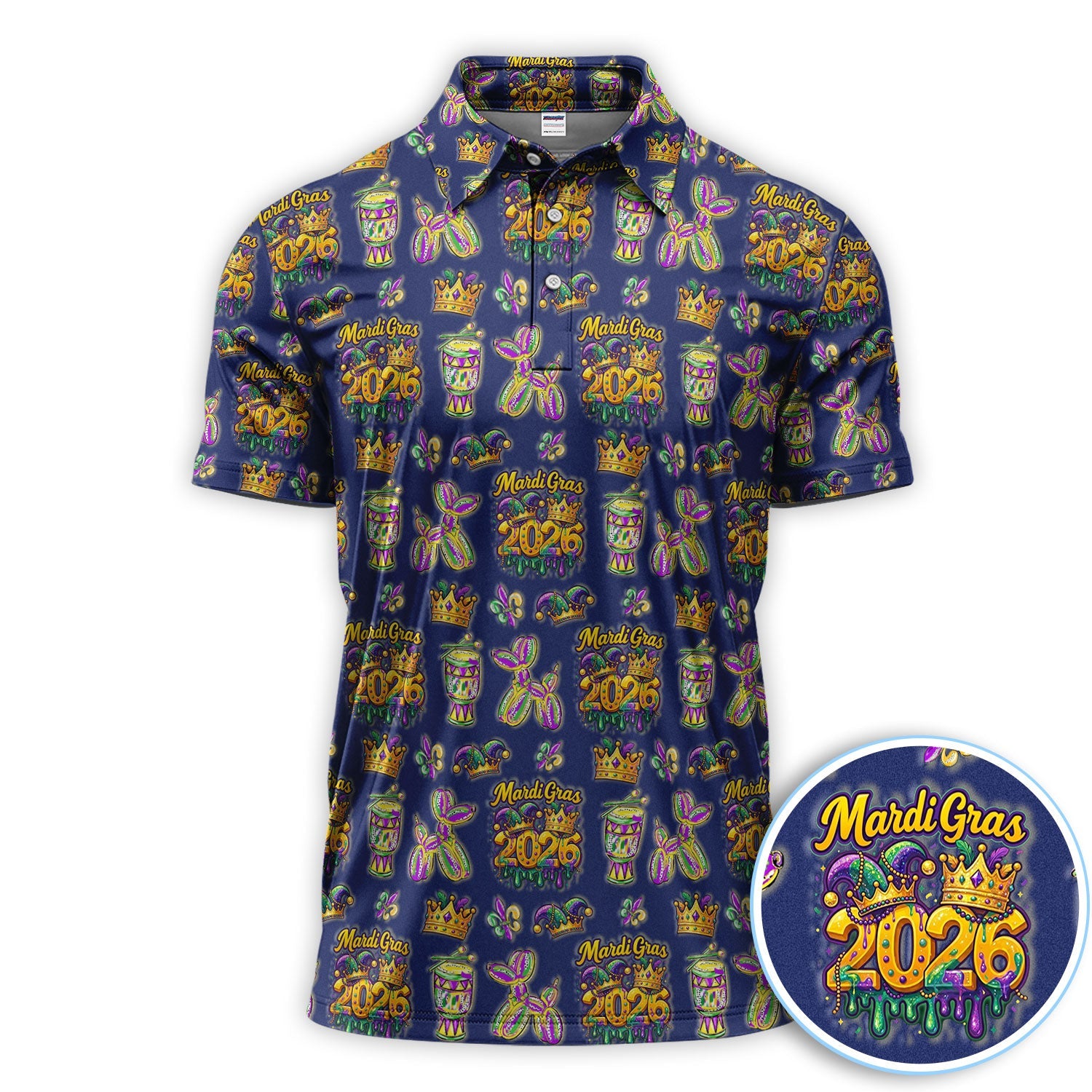 Mardi Gras 2026 Golf Polos For Golfer, Festive Crown Mask Pattern Golf Shirt, Golf Gift For Men
