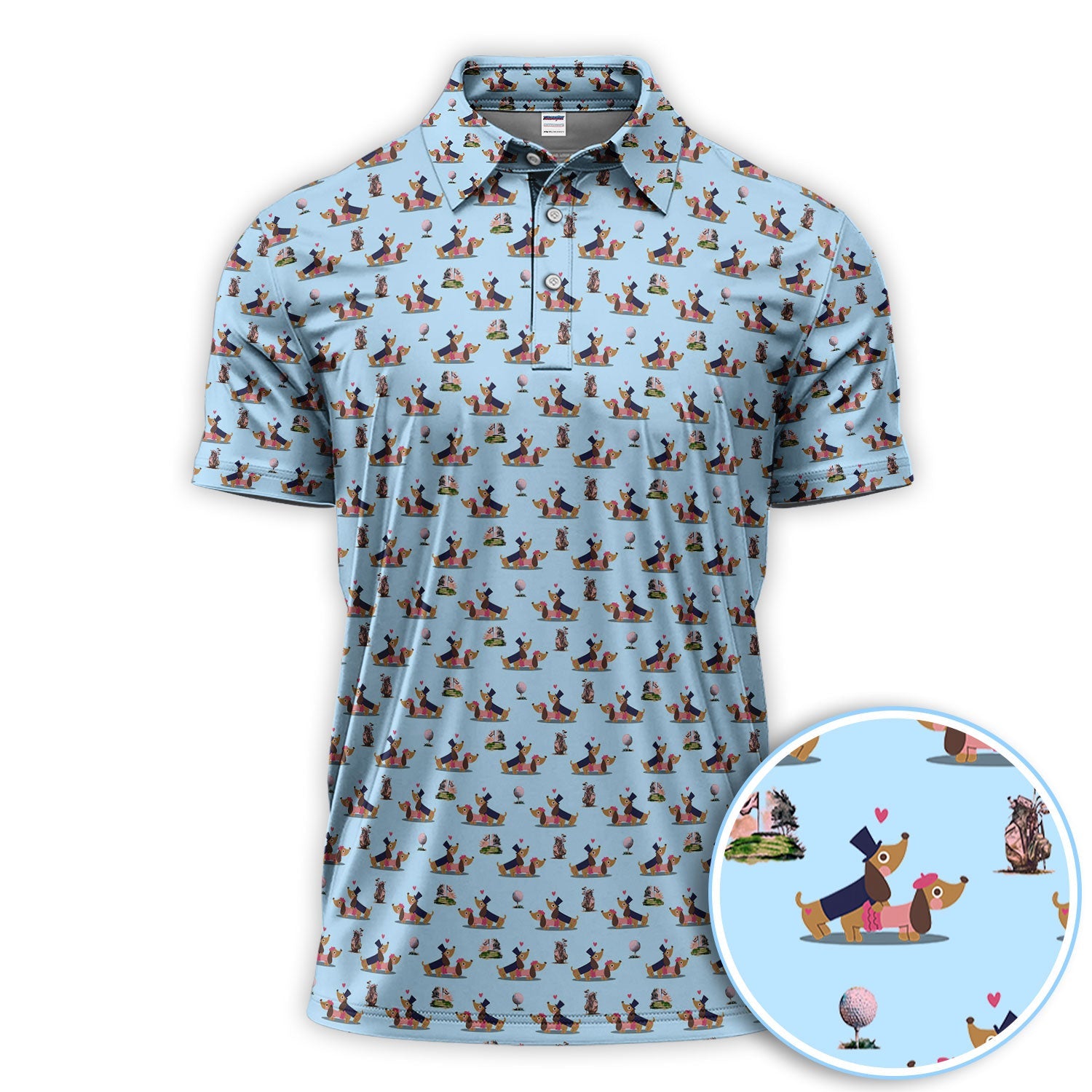 Dachshund Love Pattern Golf Shirt, Wiener Dog Golf Polos, Golf Gift For Golfer