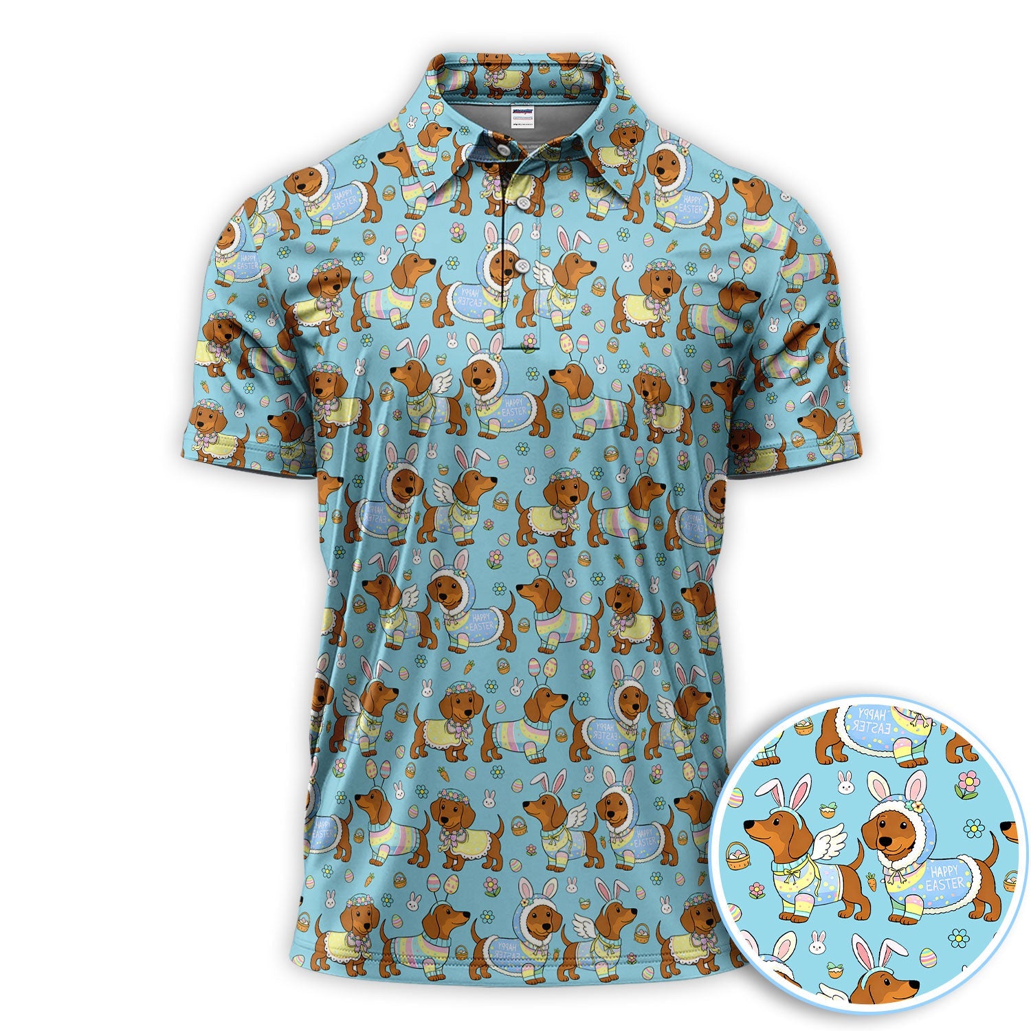 Dachshund Happy Easter Golf Polos, Easter Wiener Dog Pattern Golf Shirt, Golf Gift For Golfer