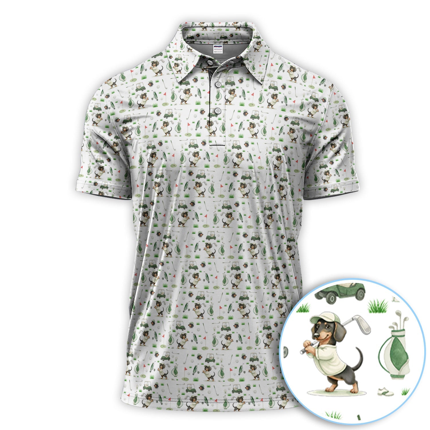 Funny Wiener Dog Golf Shirt, Dachshund Pattern Golf Polos, Crazy Golf Gift For Men