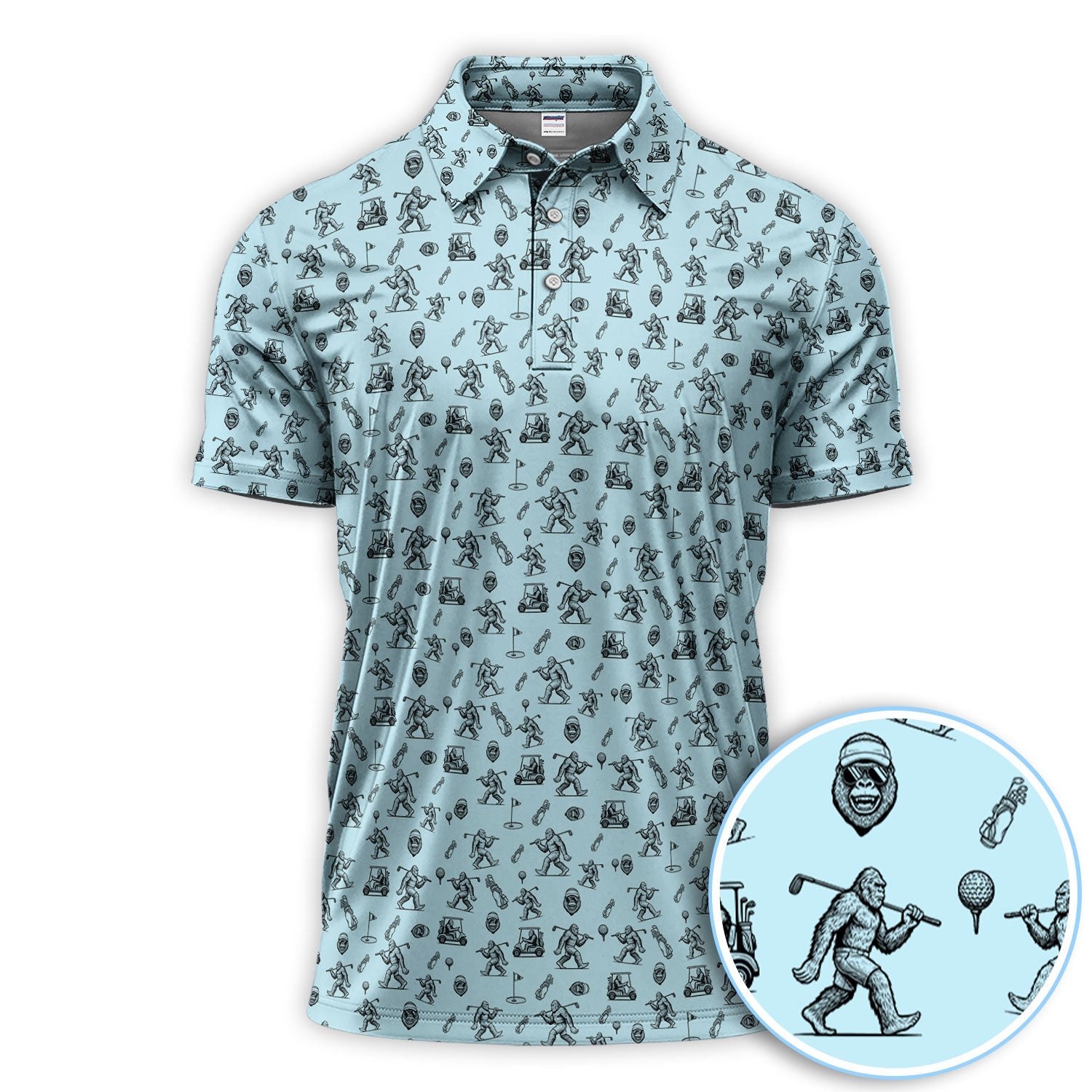 Squatch Bigfoot Pattern Golf Shirt, Funny Bigfoot Golf Polos, Golf Gift For Men