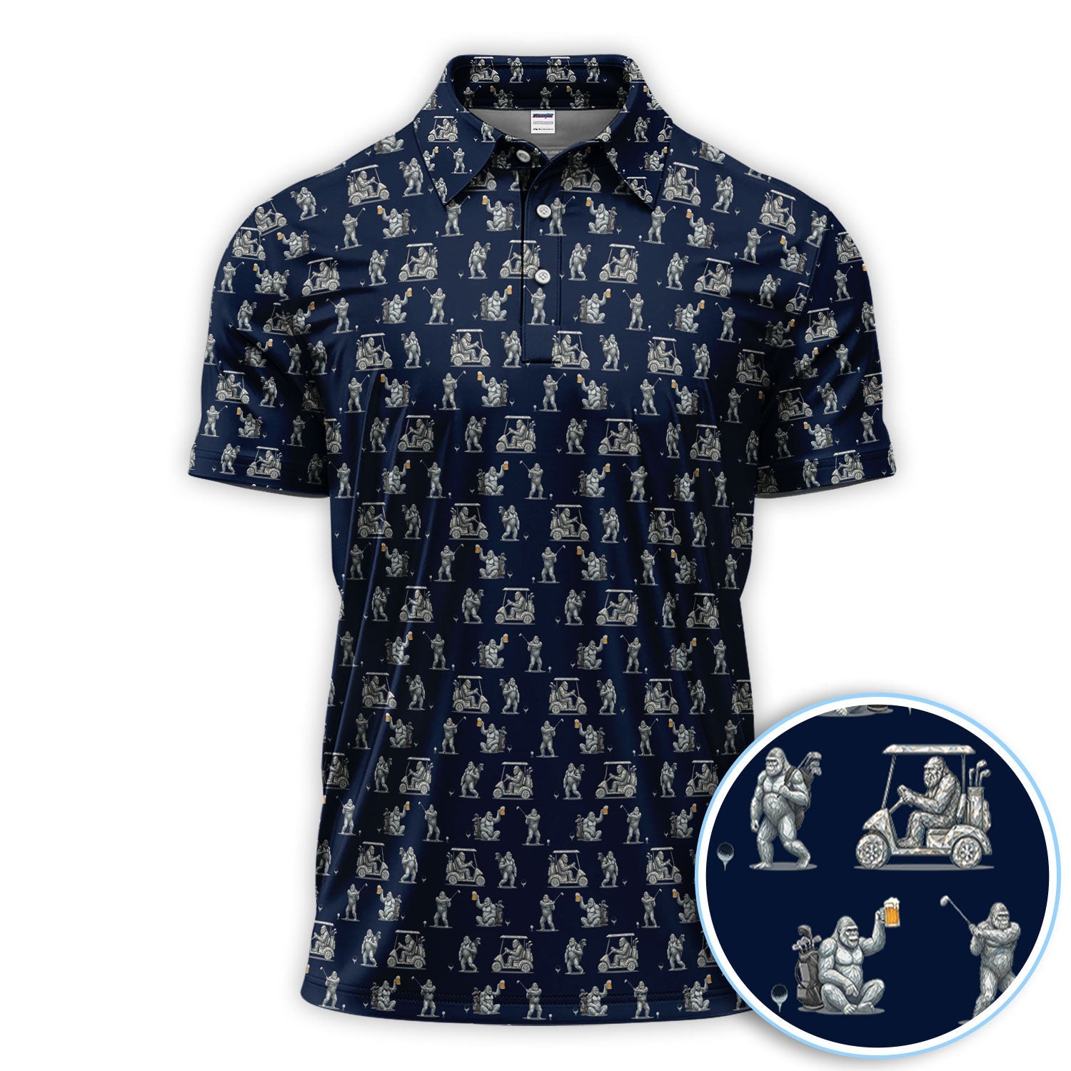Funny Bigfoot Pattern Golf Shirt, Squatch Bigfoot Golf Polos, Crazy Golf Gift For Men