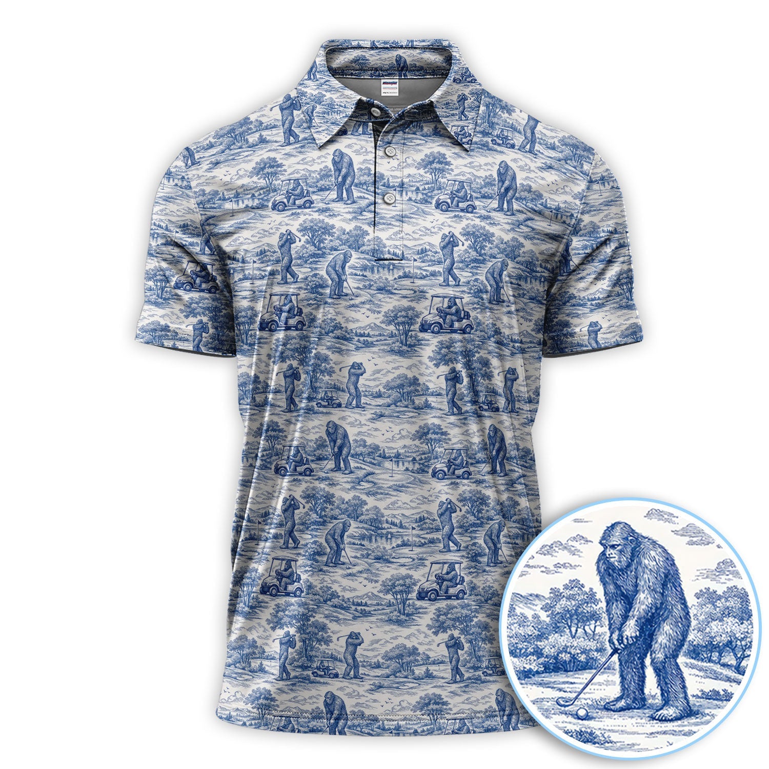Crazy Bigfoot Pattern Golf Polos, Funny Sasquatch Golf Shirt For Men, Golf Gift For Golfer