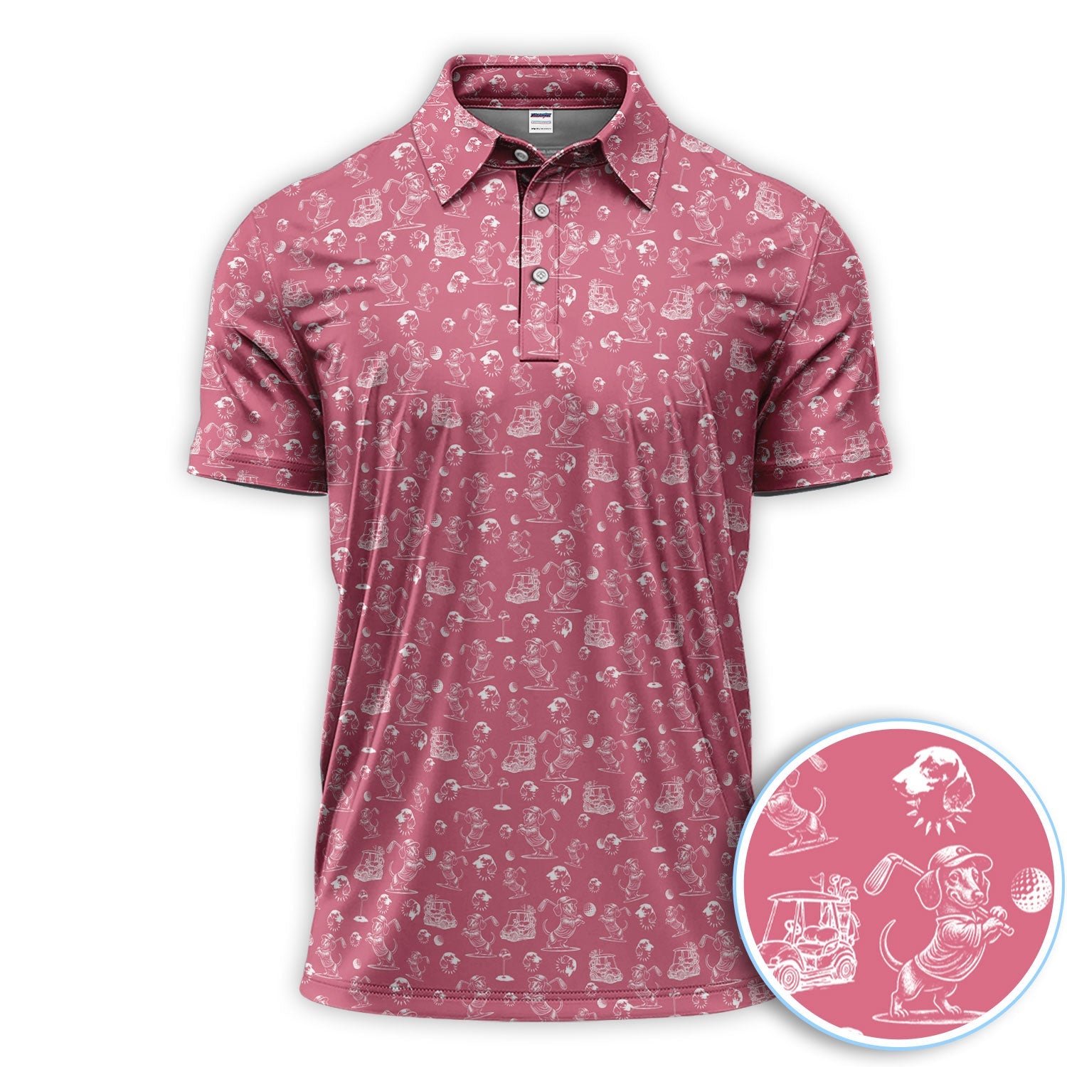 Funny Dachshund Pattern Golf Shirt For Men, Wiener Dog Golf Polos For Golfer, Dad Golf Gift