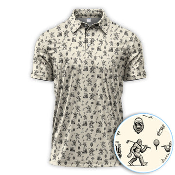 Squatch Bigfoot Pattern Golf Shirt, Funny Bigfoot Golf Polos, Golf Gift For Men