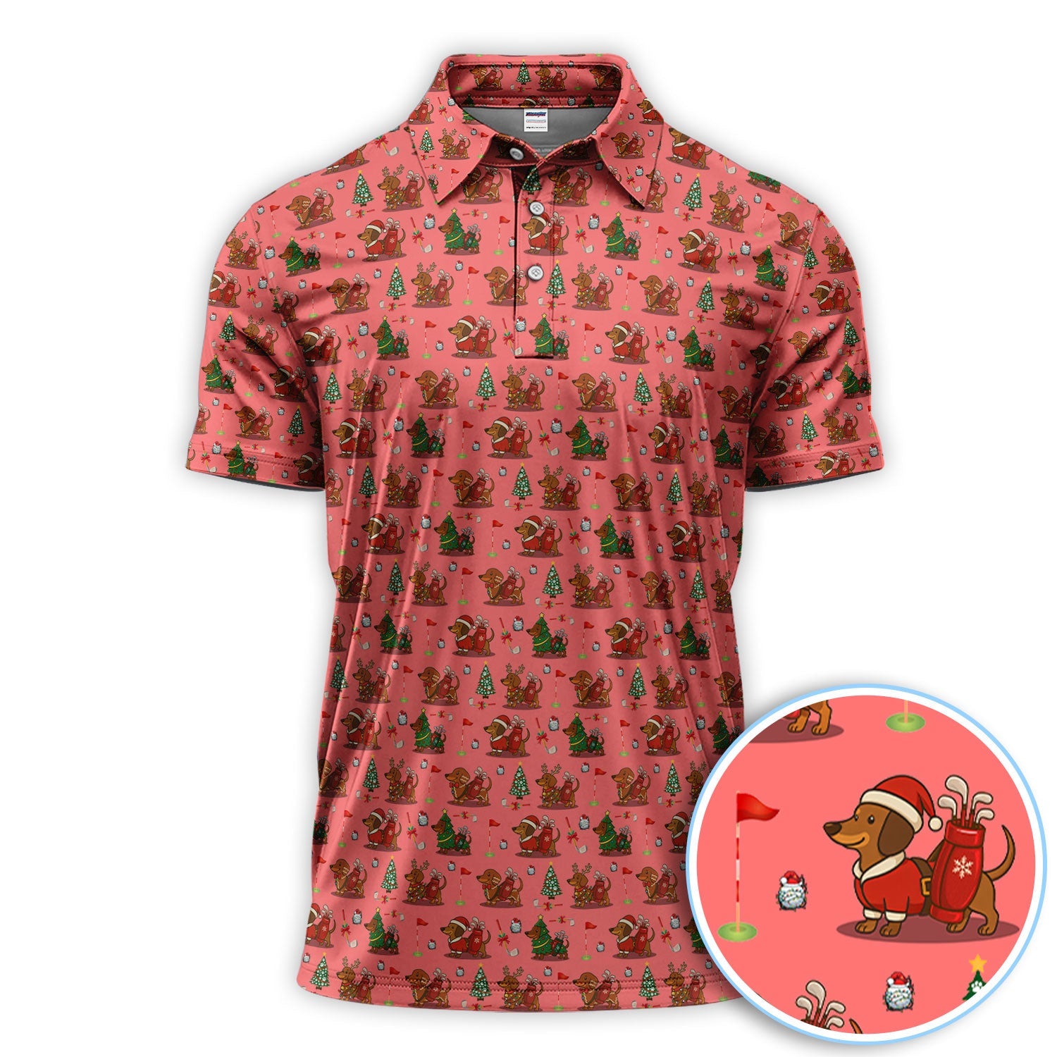 Christmas Dachshund Golf Polos, Cute Holiday Dog Golfer Shirt, Xmas Golf Gift For Golfer