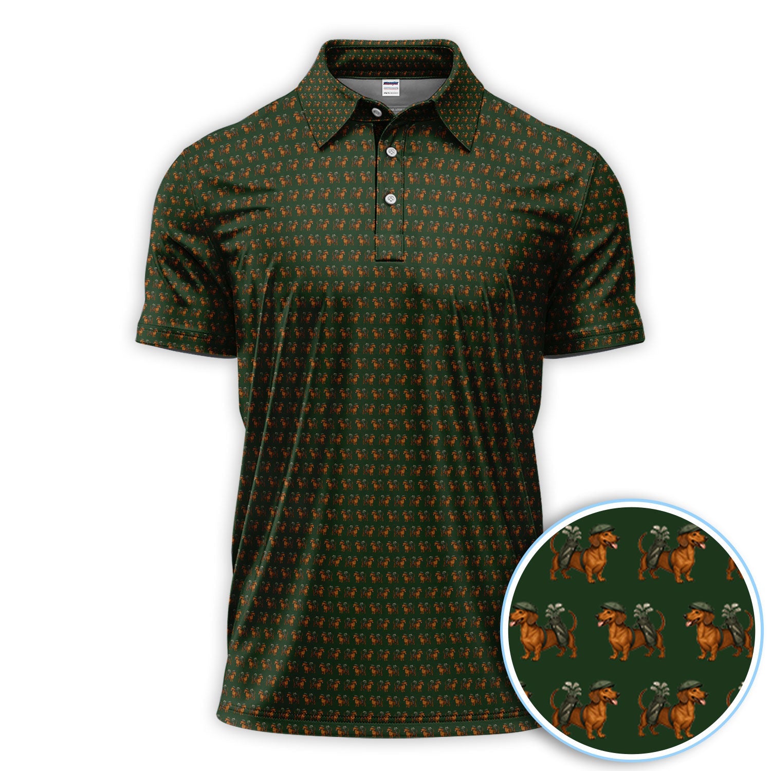 Dachshund Pattern Golf Polos, Crazy Dachshund Golf Shirt For Men, Funny Golf Shirt