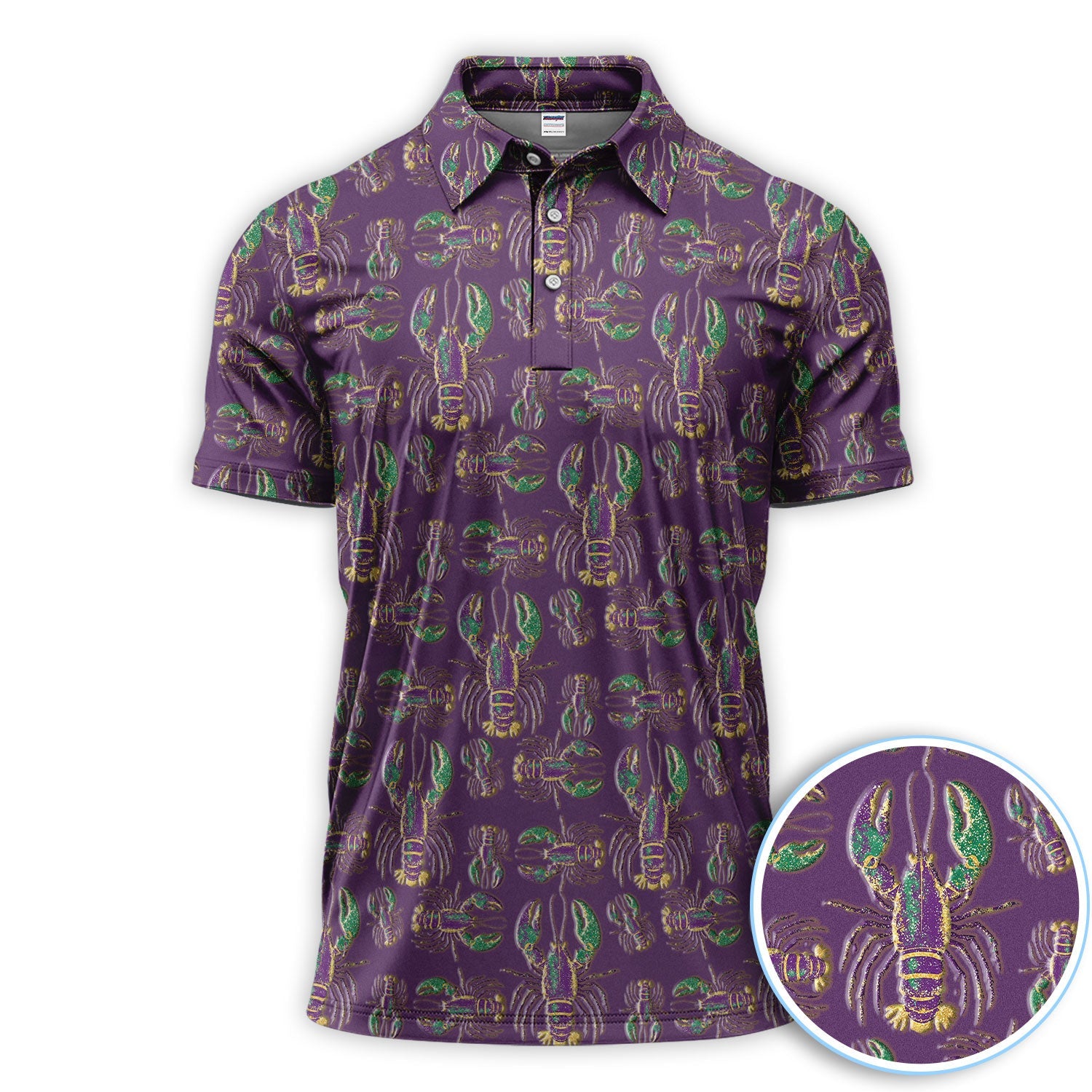 Mardi Gras Crawfish Pattern Golf Polos, Crazy Louisiana Crawfish Golf Shirt For Men, Golf Gift For Golfer