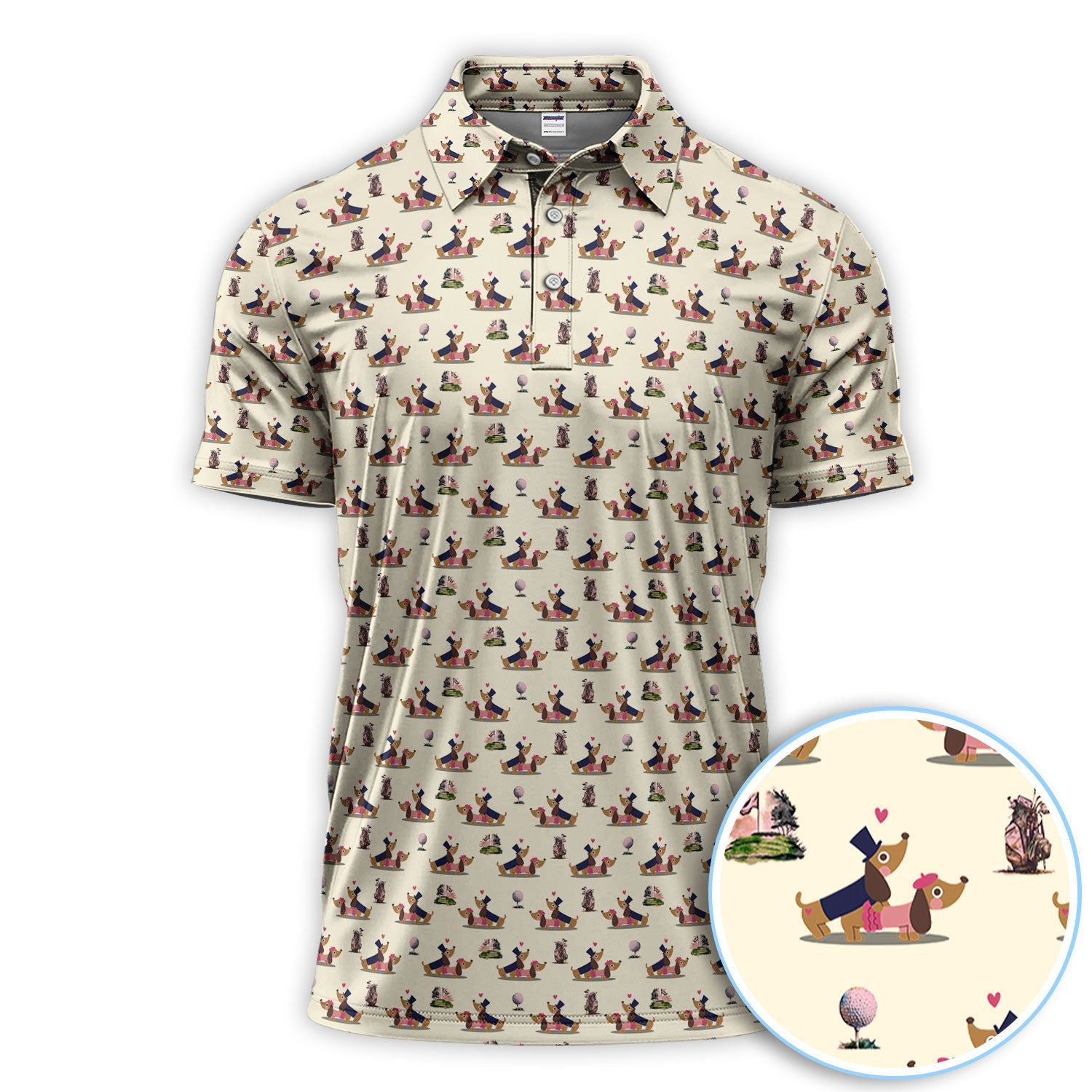 Dachshund Love Pattern Golf Shirt, Wiener Dog Golf Polos, Golf Gift For Golfer