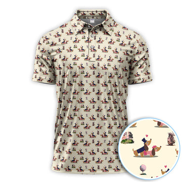 Dachshund Love Pattern Golf Shirt, Wiener Dog Golf Polos, Golf Gift For Golfer