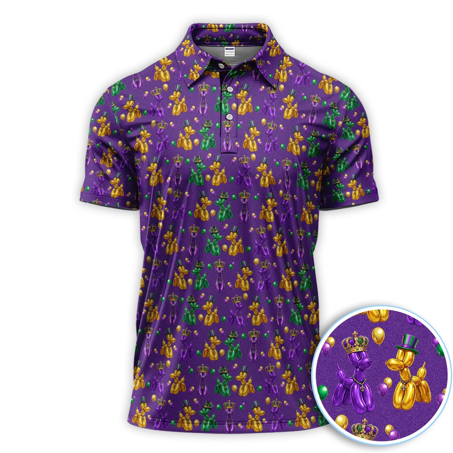 Mardi Gras Bead Dogs Golf Polos For Golfer, Festival Pattern Golf Shirt, Golf Gift For Men