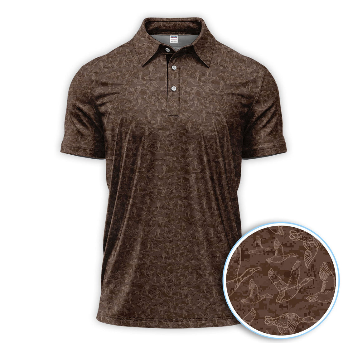 Funny Duck Pattern Golf Polos, Brown Camouflage Style Shirt For Men, Cool Outdoor Golf Shirt Gift For Golfers