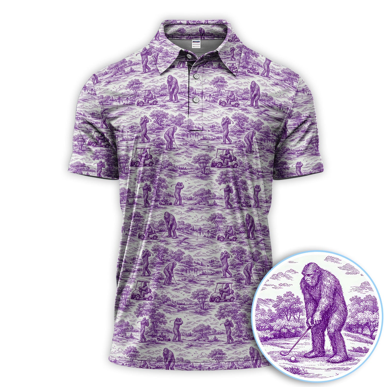 Crazy Bigfoot Pattern Golf Polos, Funny Sasquatch Golf Shirt For Men, Golf Gift For Golfer