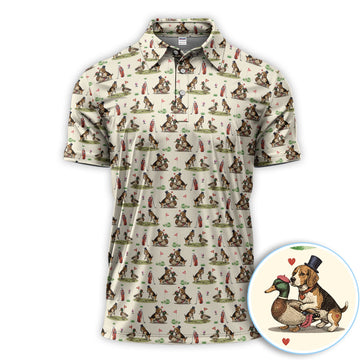 Beagle Pattern Golf Shirt, Valentine Love Golf Shirt For Hunter Lover, Golf Gift For Golfer