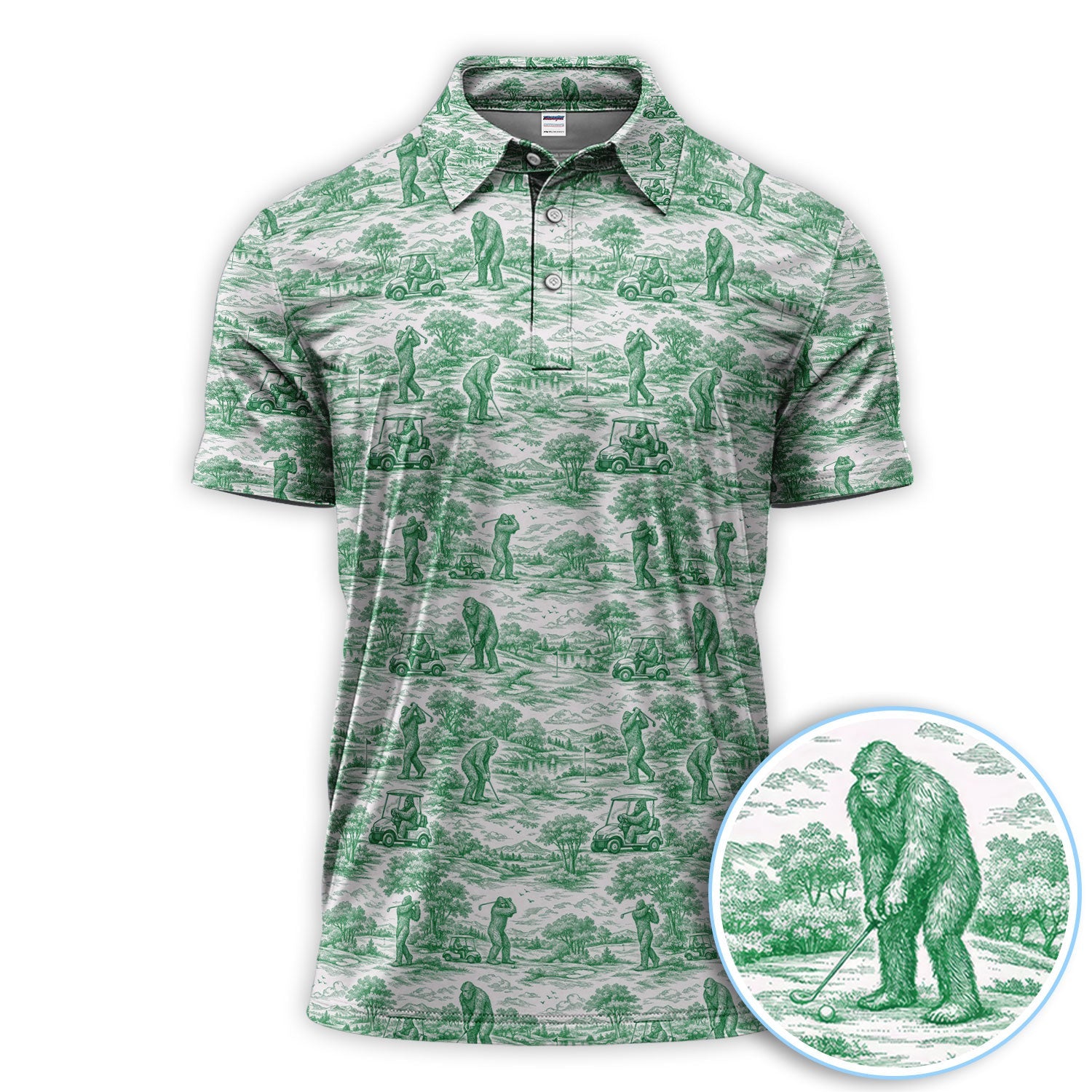 Crazy Bigfoot Pattern Golf Polos, Funny Sasquatch Golf Shirt For Men, Golf Gift For Golfer
