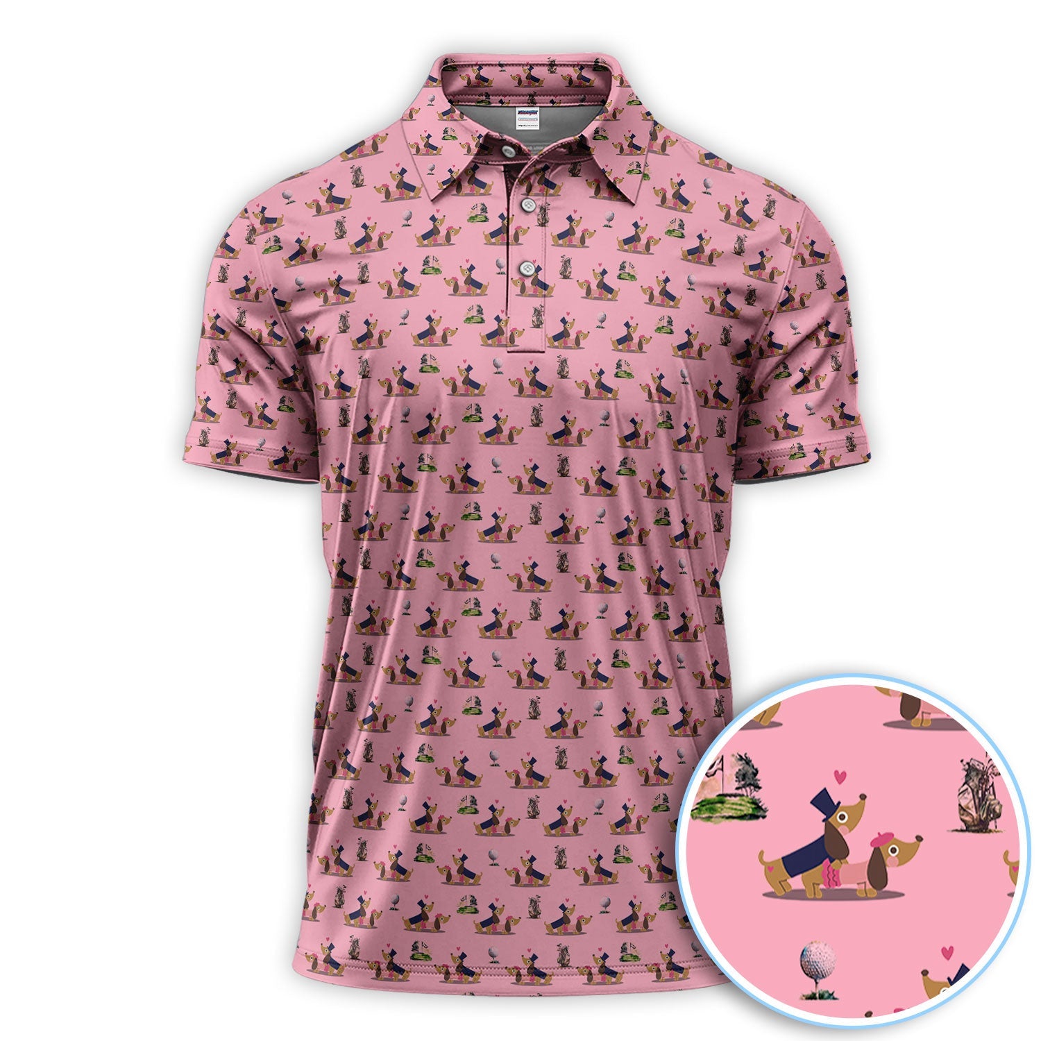 Dachshund Love Pattern Golf Shirt, Wiener Dog Golf Polos, Golf Gift For Golfer