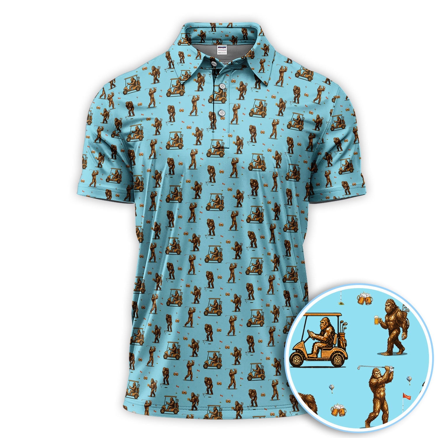 Funny Bigfoot Golf Shirt, Squatch Bigfoot And Beer Pattern Golf  Polos, Crazy Golf Gift For Golfer