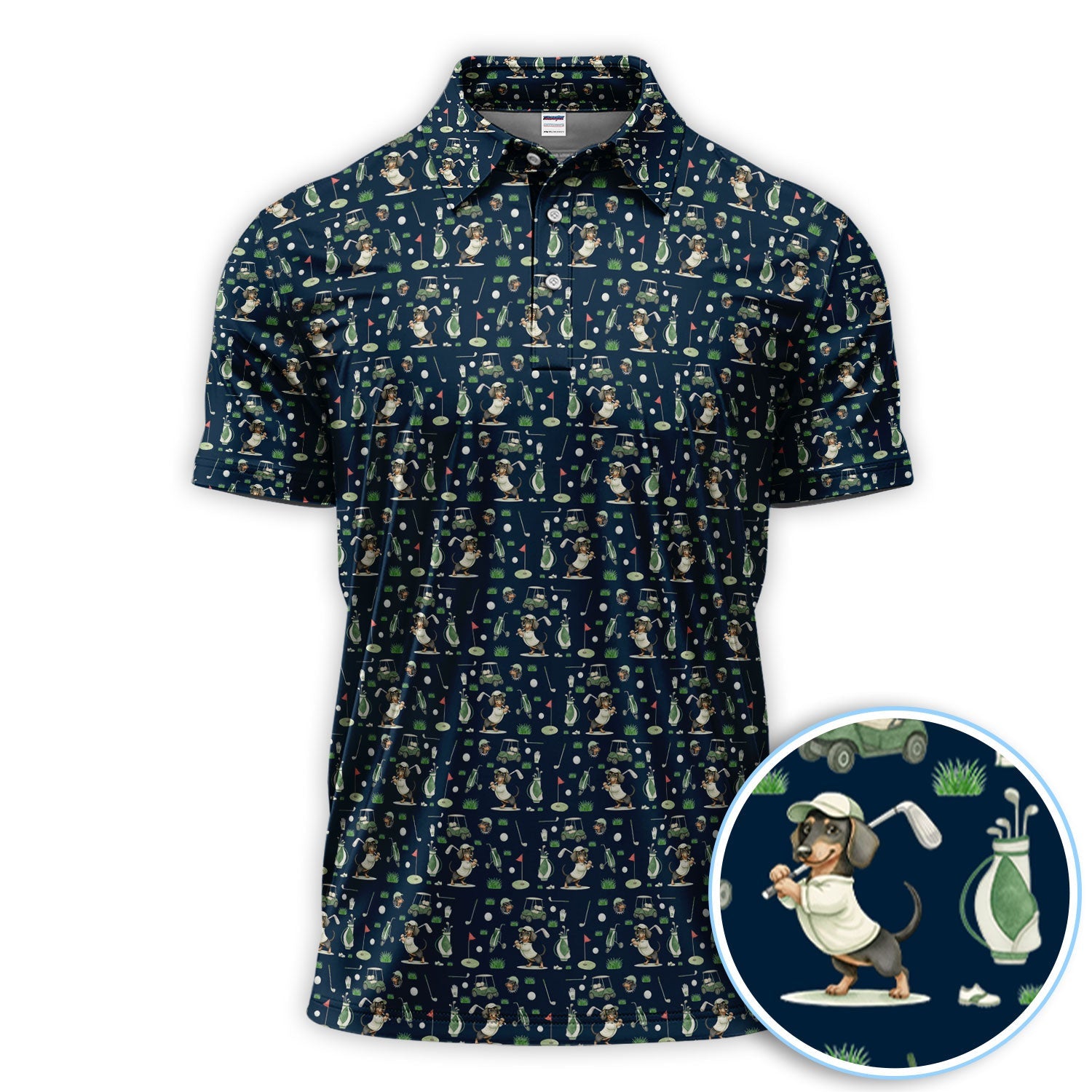 Funny Wiener Dog Golf Shirt, Dachshund Pattern Golf Polos, Crazy Golf Gift For Men