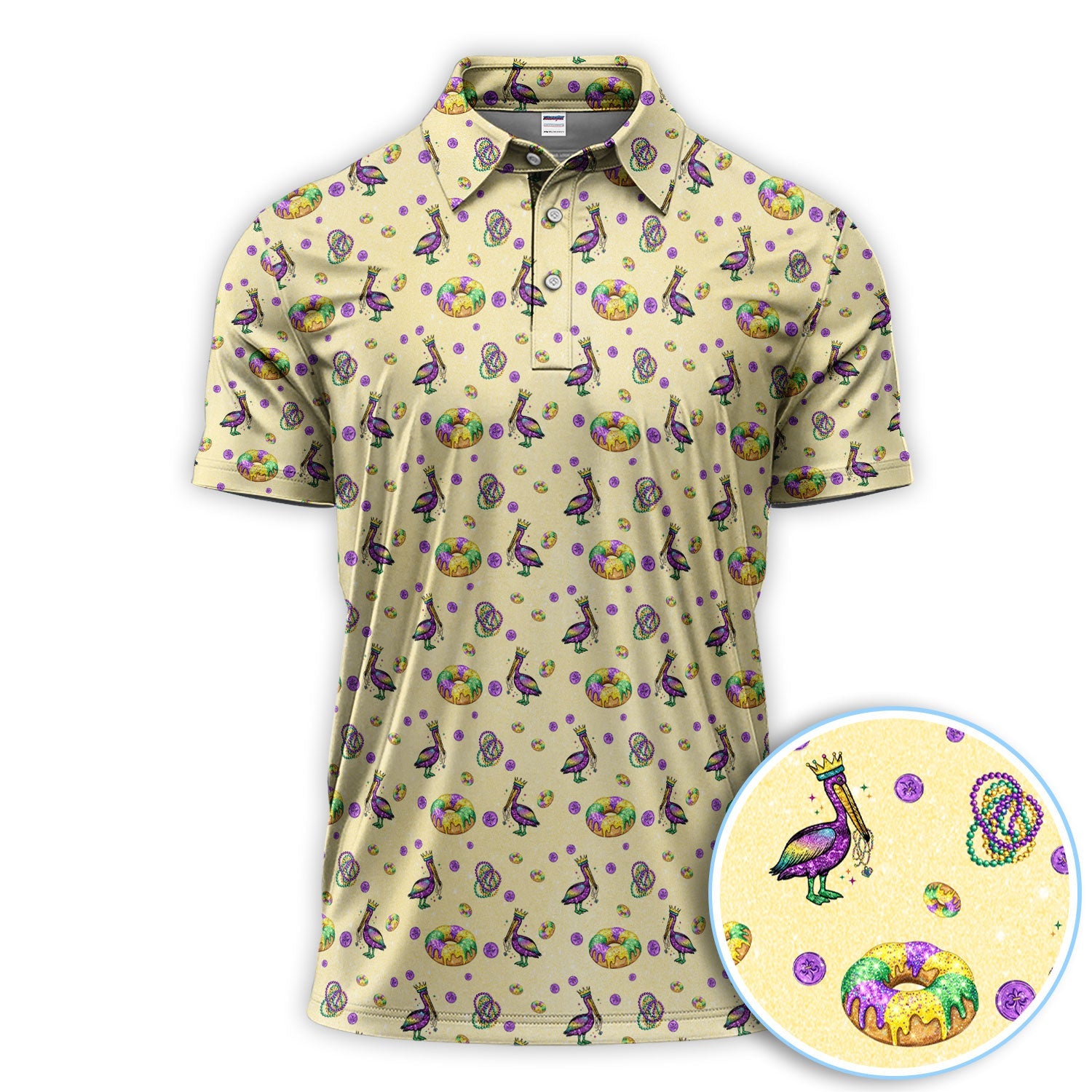 Funny Mardi Gras Pattern Golf Polos, Carnival Golf Shirt For Men, Golf Gift For Golfer