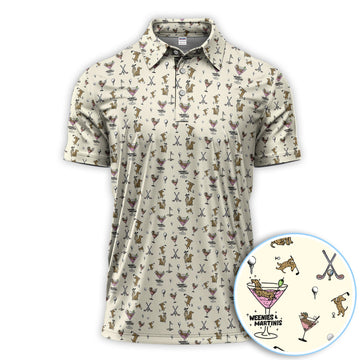 Funny Dachshund Golf Polos, Weenies Dog And Martinis Pattern Shirt For Men, Crazy Golf Shirt For Golfer