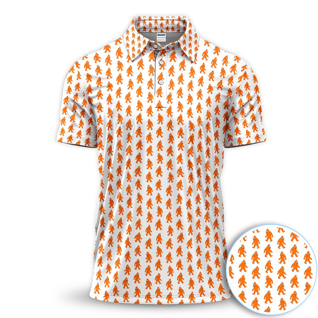 Funny Orange Bigfoot Golf Pattern Shirt, Sasquatch Golf Shirt For Men, Cryptid Lover Gift