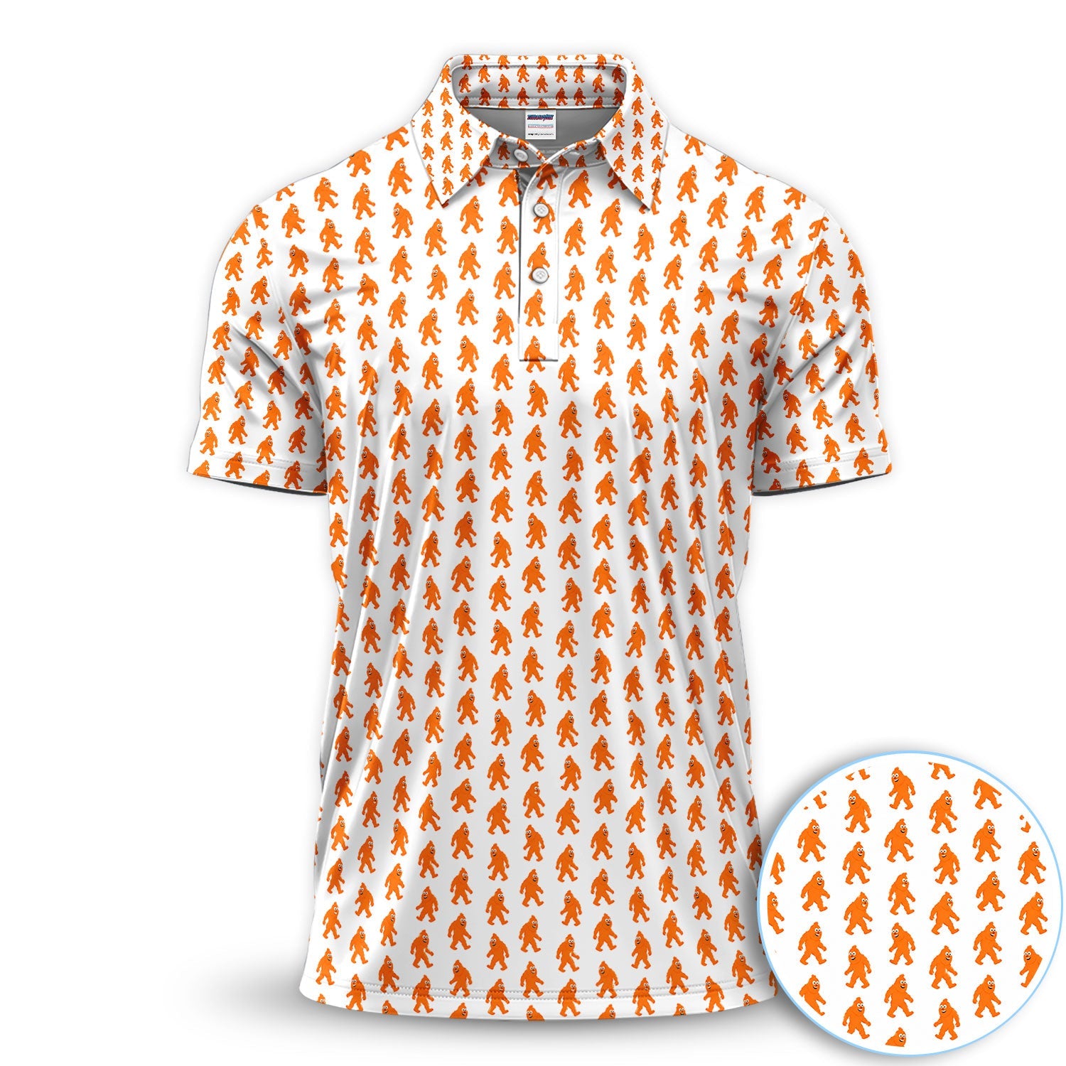 Funny Orange Bigfoot Golf Pattern Shirt, Sasquatch Golf Shirt For Men, Cryptid Lover Gift