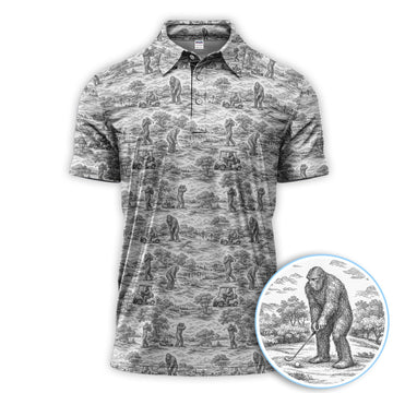 Crazy Bigfoot Pattern Golf Polos, Funny Sasquatch Golf Shirt For Men, Golf Gift For Golfer