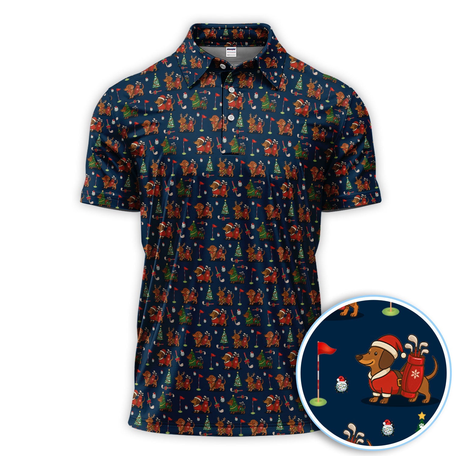 Christmas Dachshund Golf Polos, Cute Holiday Dog Golfer Shirt, Xmas Golf Gift For Golfer