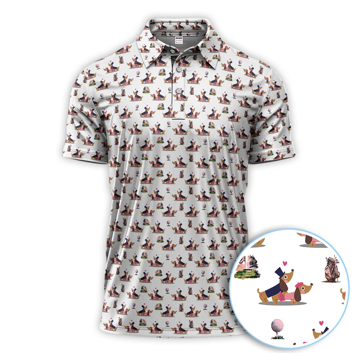 Dachshund Love Pattern Golf Shirt, Wiener Dog Golf Polos, Golf Gift For Golfer
