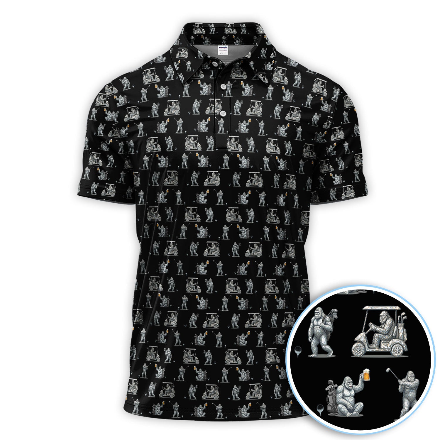 Funny Bigfoot Pattern Golf Shirt, Squatch Bigfoot Golf Polos, Crazy Golf Gift For Men