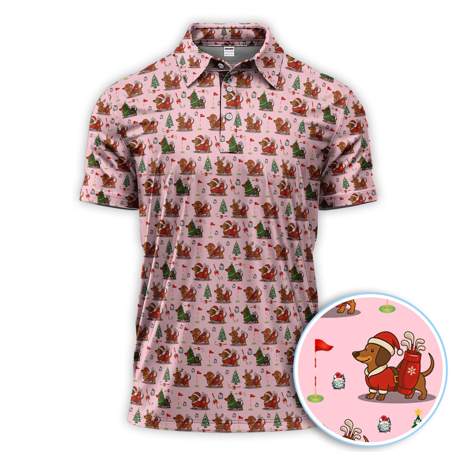 Christmas Dachshund Golf Polos, Cute Holiday Dog Golfer Shirt, Xmas Golf Gift For Golfer