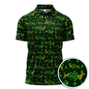 St. Patrick’s Day Golf Polos, Funny Dachshund Shamrock Golf Shirt For Men, Crazy Golf Gift For Golfer