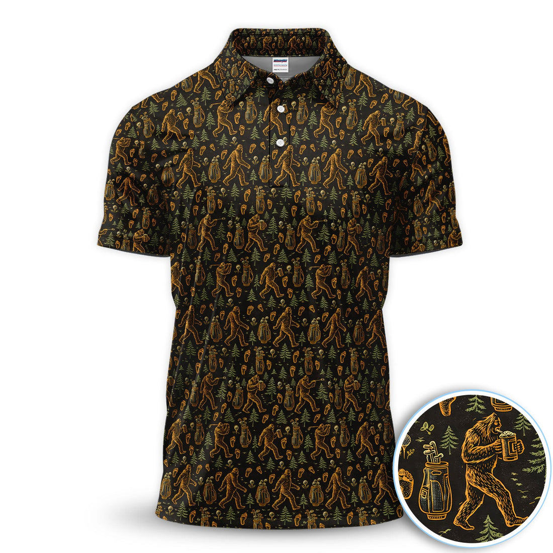 Bigfoot Beer Forest Pattern Golf Shirt, Sasquatch Drinking Golf Shirt For Men, Golfer Gift
