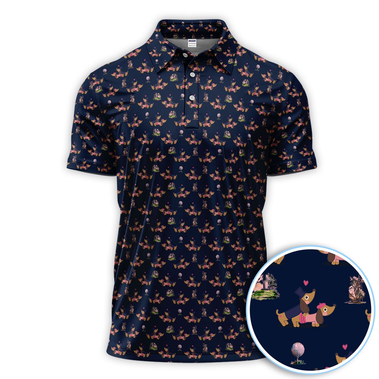 Dachshund Love Pattern Golf Shirt, Wiener Dog Golf Polos, Golf Gift For Golfer