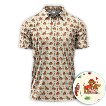Valentine Dachshund Pattern Golf Shirt, Wiener Dog Love Golf Shirt, Golf Gift For Men