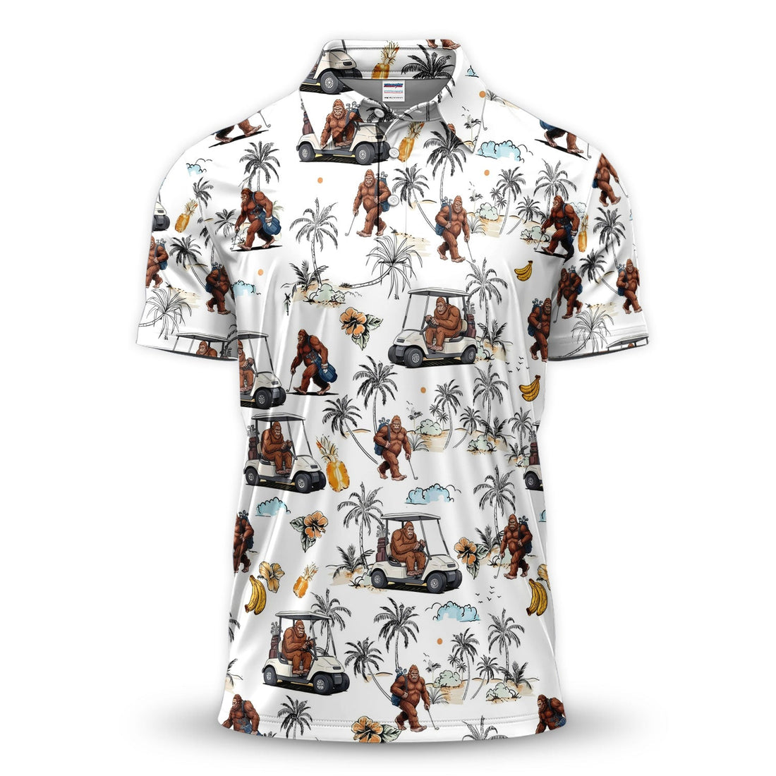 Funny Bigfoot Golf Pattern Shirt, Sasquatch Hawaiian Golf Polo For Men, Golfer Gift