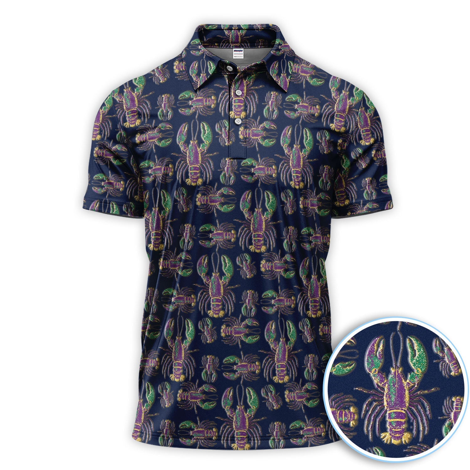 Mardi Gras Crawfish Pattern Golf Polos, Crazy Louisiana Crawfish Golf Shirt For Men, Golf Gift For Golfer