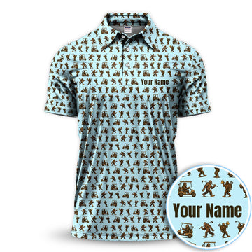Personalized Bigfoot Golf Polos, Sasquatch Pattern Golf Shirt For Men, Crazy Golf Shirt