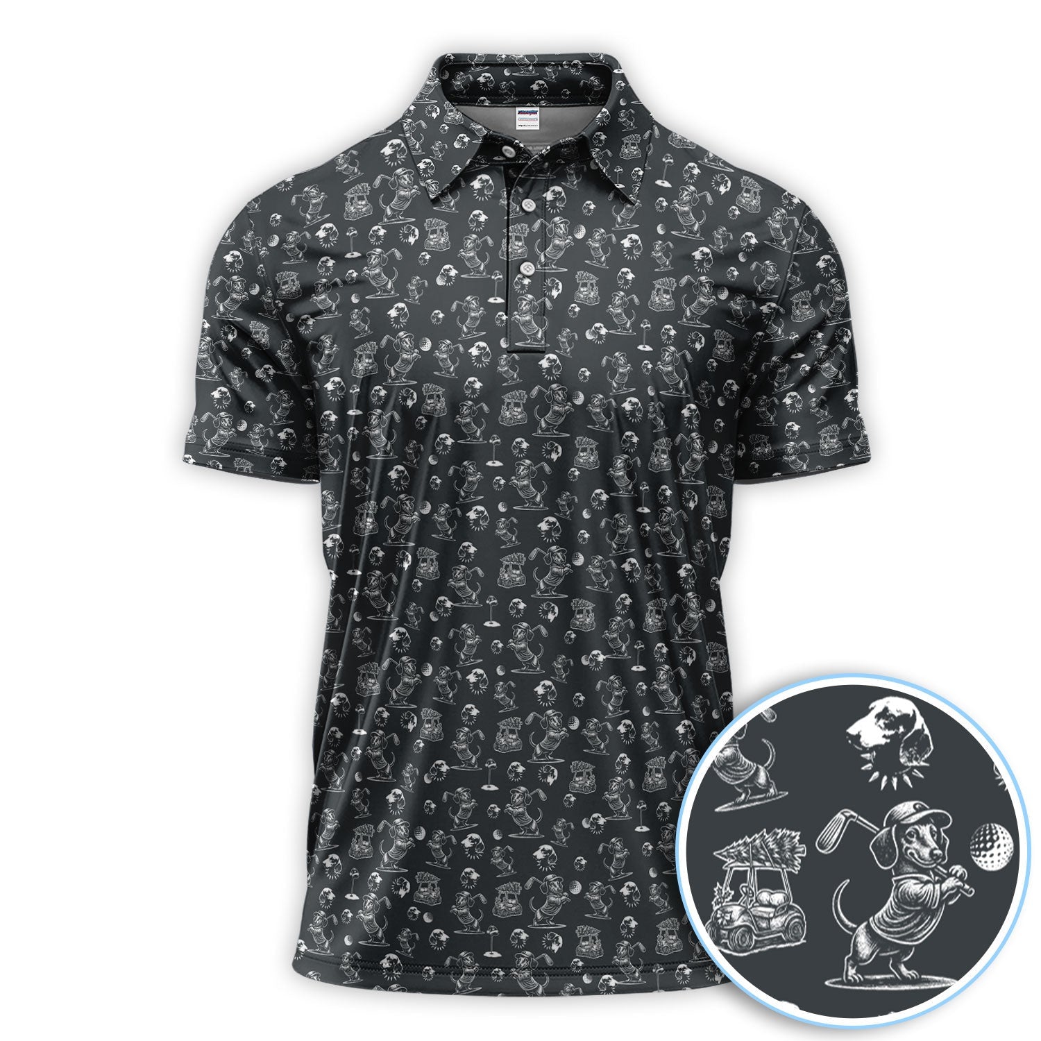 Dachshund Pattern Golf Shirt for Men, Funny Golf Polos, Golf Gift For Men