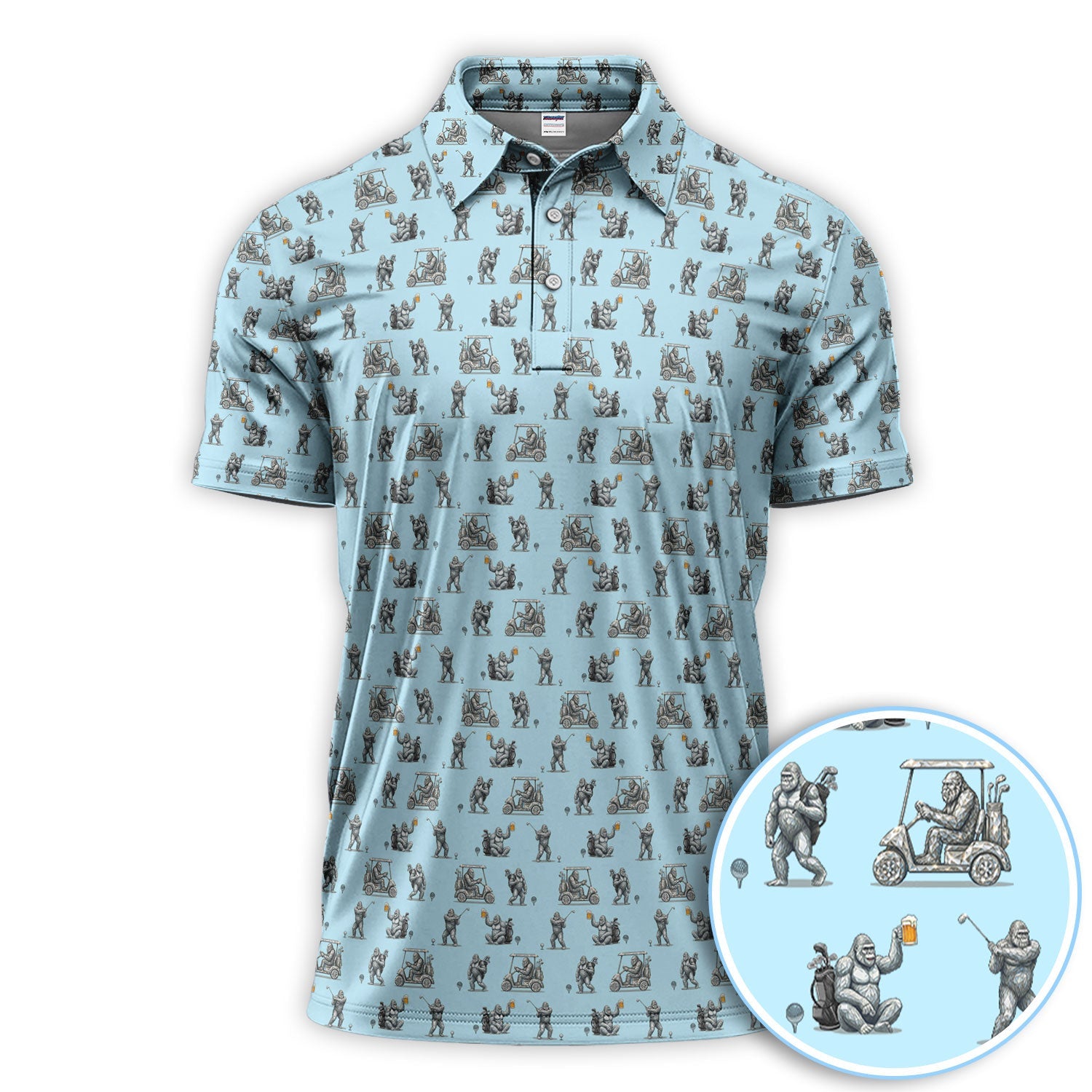 Funny Bigfoot Pattern Golf Shirt, Squatch Bigfoot Golf Polos, Crazy Golf Gift For Men