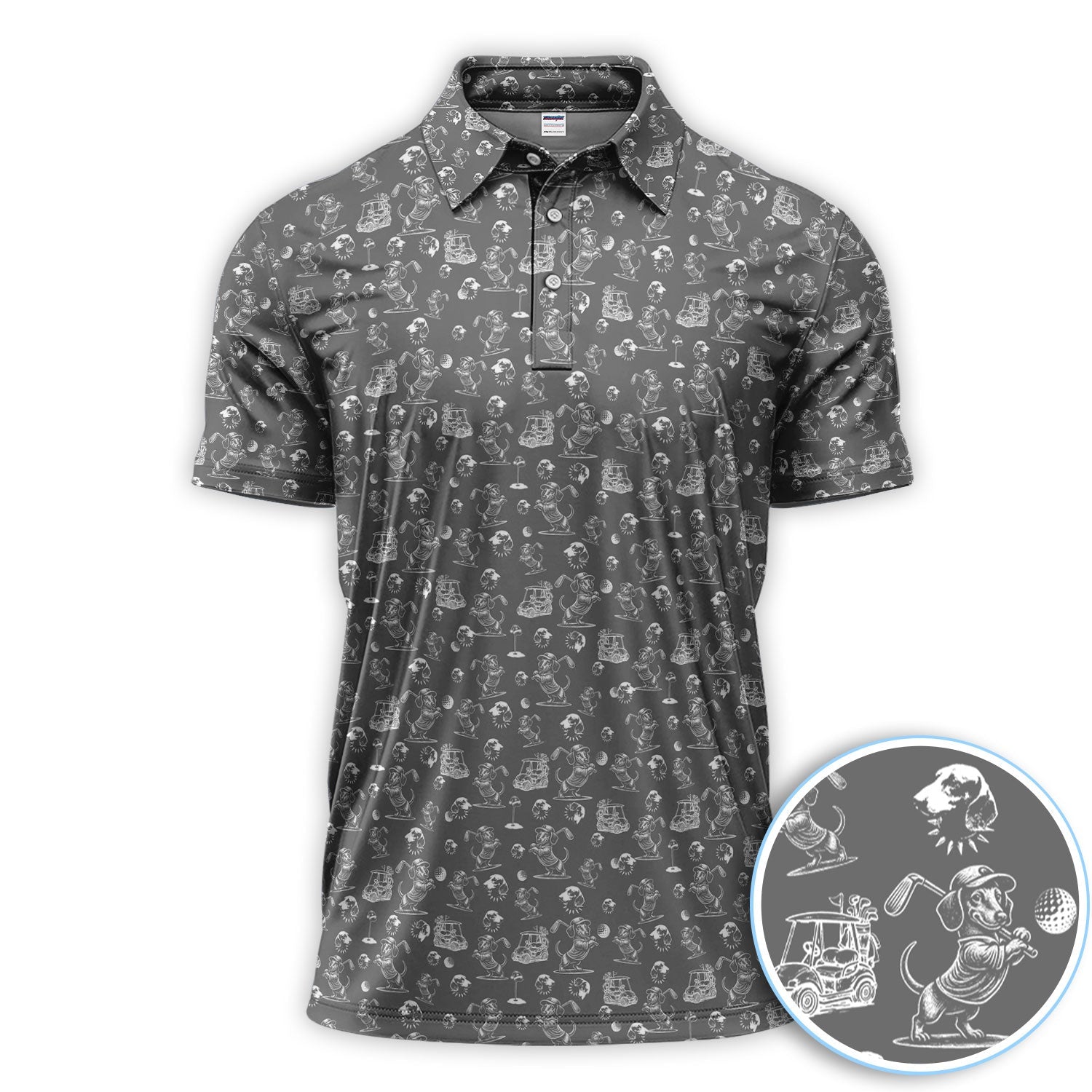 Funny Dachshund Pattern Golf Shirt For Men, Wiener Dog Golf Polos For Golfer, Dad Golf Gift