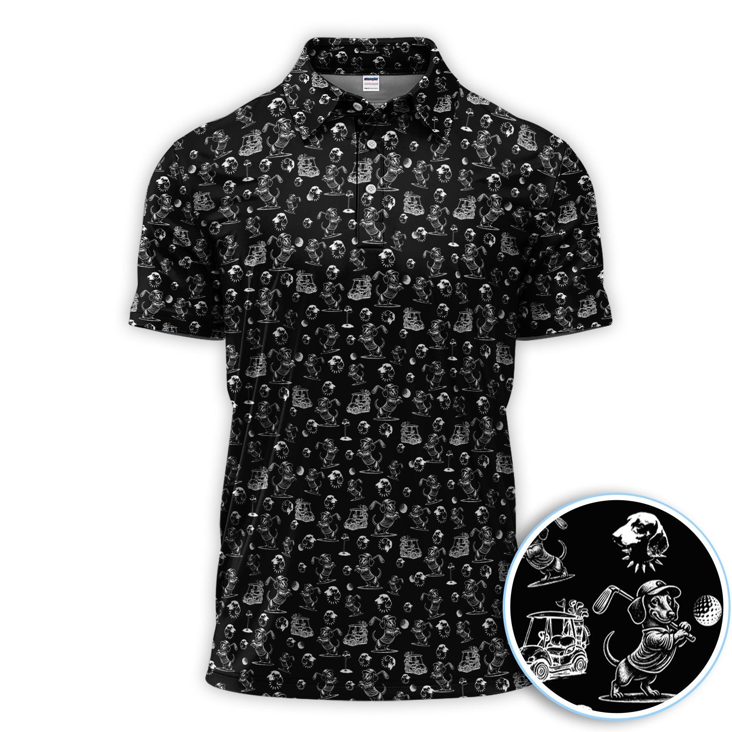 Funny Dachshund Pattern Golf Shirt For Men, Wiener Dog Golf Polos For Golfer, Dad Golf Gift