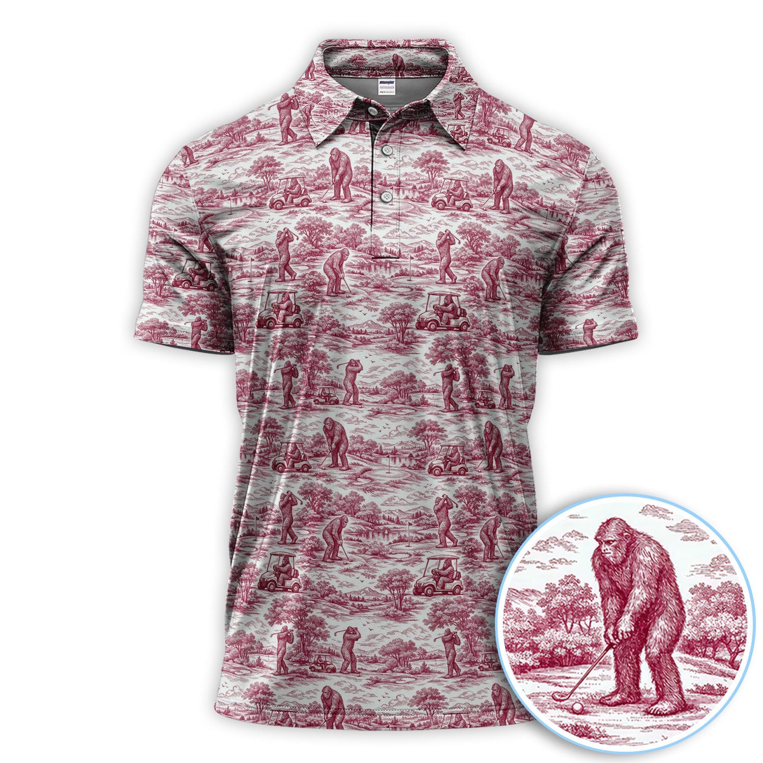 Crazy Bigfoot Pattern Golf Polos, Funny Sasquatch Golf Shirt For Men, Golf Gift For Golfer