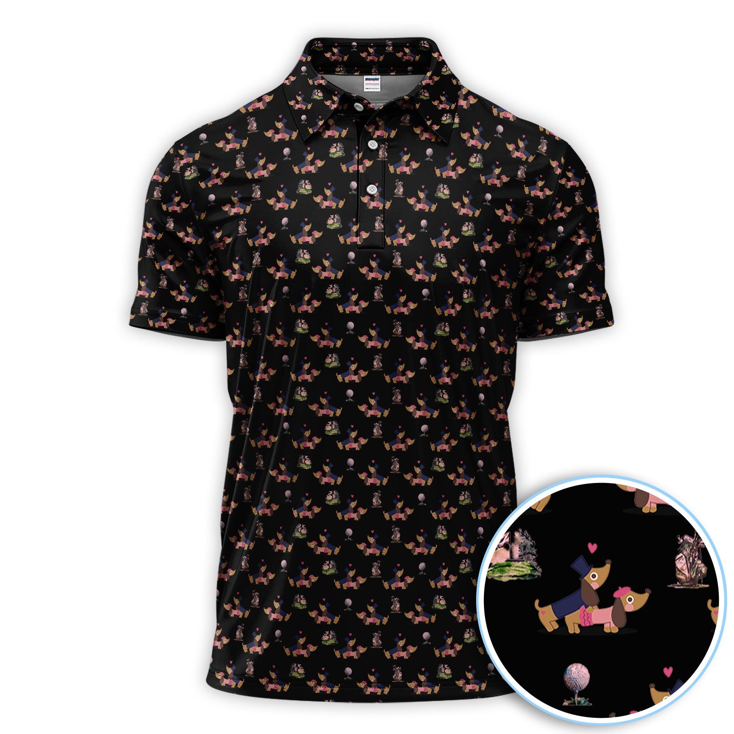 Dachshund Love Pattern Golf Shirt, Wiener Dog Golf Polos, Golf Gift For Golfer
